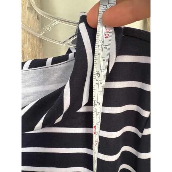Talbots NWT Classic  Navy Blue Sheath Dress Zip Shoulders 3/4 Striped Cuff Large - Picture 7 of 8